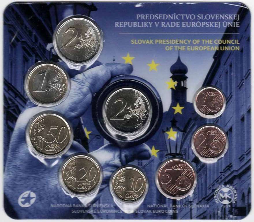 (2016, 9 монет) Набор монет Словакия 2016 год &quot;Председательство в Совете ЕС&quot;   Буклет